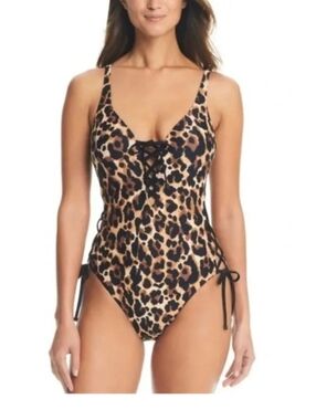NWT Bar III® Women's Lace-Up Cheetah Print Swimsuit Macy's Summer Size X Small